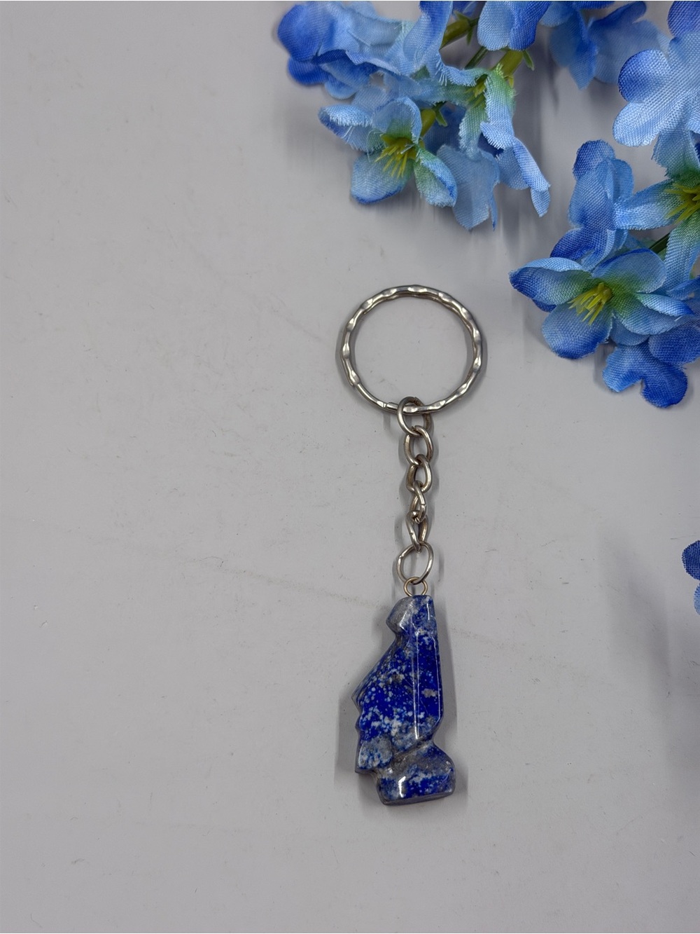 Blue Lapis Lazuli Carved Stone Keychain